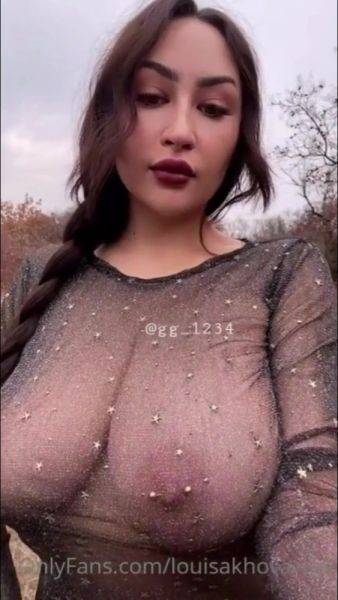 Busty Brunette Louisa Khovanski - Big natural tits outdoors - boob play compilation on pornoboobs.com