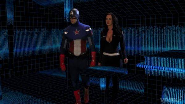 Busty brunette granted Captain America's huge dick for more than just blowjob on pornoboobs.com
