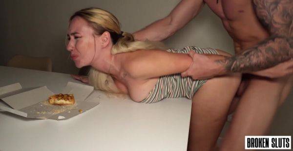 Sexy Slim Busty Blonde Hottie Gets Punished With Hardcore Fuck & CIM For Having Eaten Her BF's Cake on pornoboobs.com